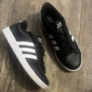 Adidas Women's Black Sneakers with White Stripes